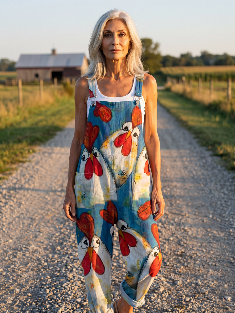 Jumpsuit Women Relaxed Fit Casual Nature-Inspired Motif