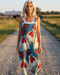 Jumpsuit Women Relaxed Fit Casual Nature-Inspired Motif
