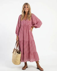 Midi Dress Women Relaxed Fit Casual Geometric Print Long Sleeve