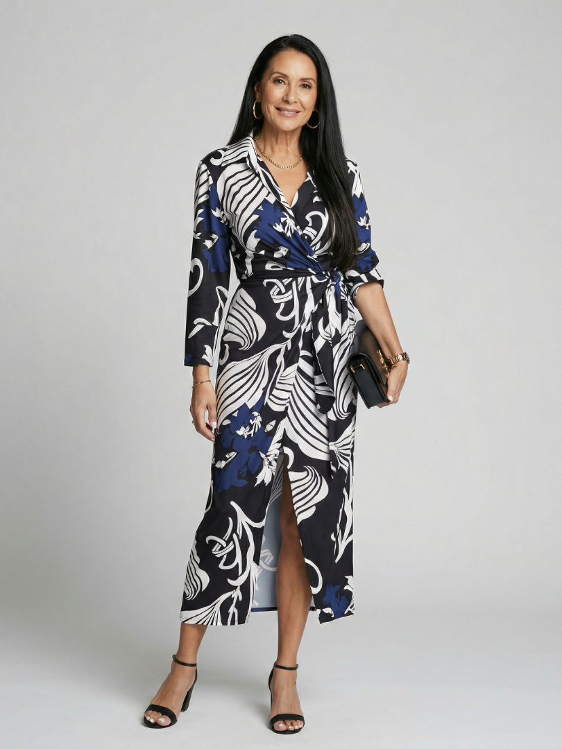 Midi Wrap Dress Women Relaxed Fit Casual Minimalist