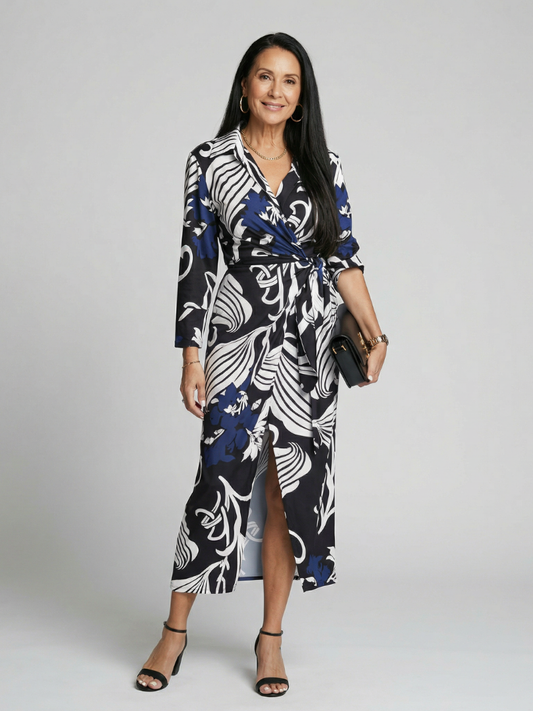 Midi Wrap Dress Women Relaxed Fit Casual Minimalist