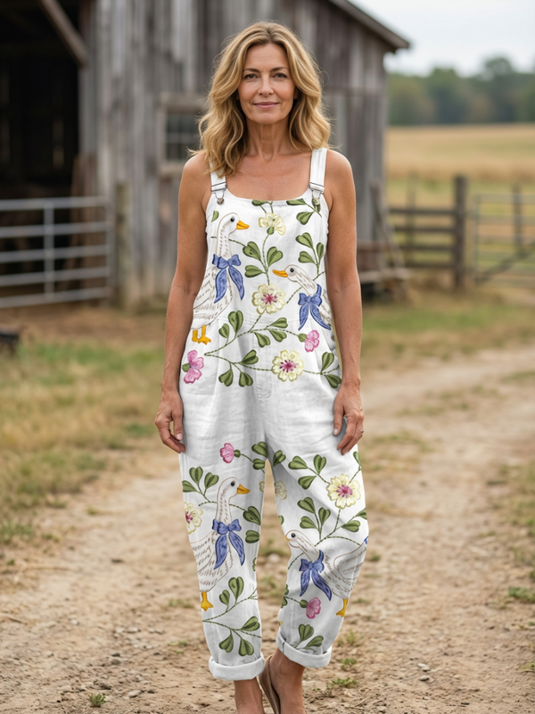 Jumpsuit Women Relaxed Fit Casual Summer Botanical Print