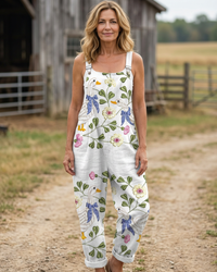 Jumpsuit Women Relaxed Fit Casual Summer Botanical Print