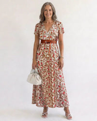 Floral V-Neck Midi Dress Women Regular Fit Casual Summer