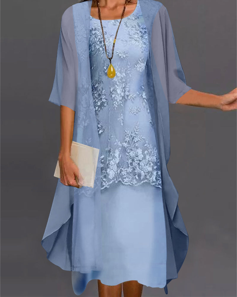 Elegant Two-Piece Chiffon Dress Women Loose Fit Casual Summer
