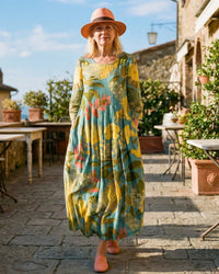 Midi Dress Women Relaxed Fit Casual Painted Pattern
