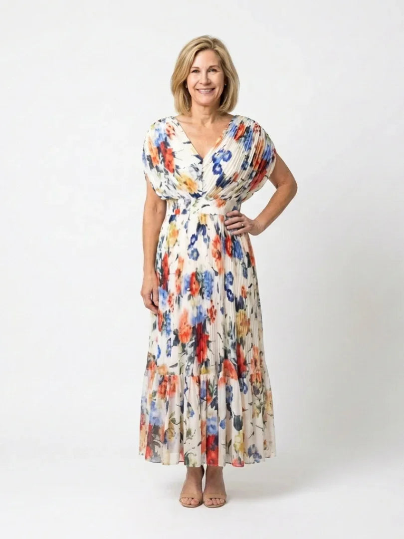 Pleated Midi Dress Women Relaxed Fit Casual