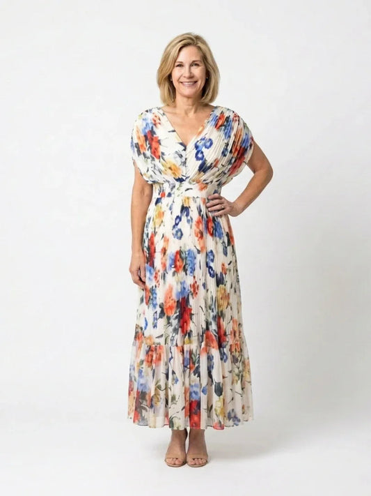 Pleated Midi Dress Women Relaxed Fit Casual