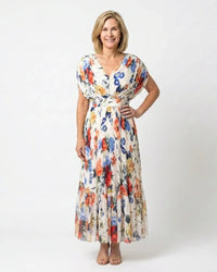 Pleated Midi Dress Women Relaxed Fit Casual