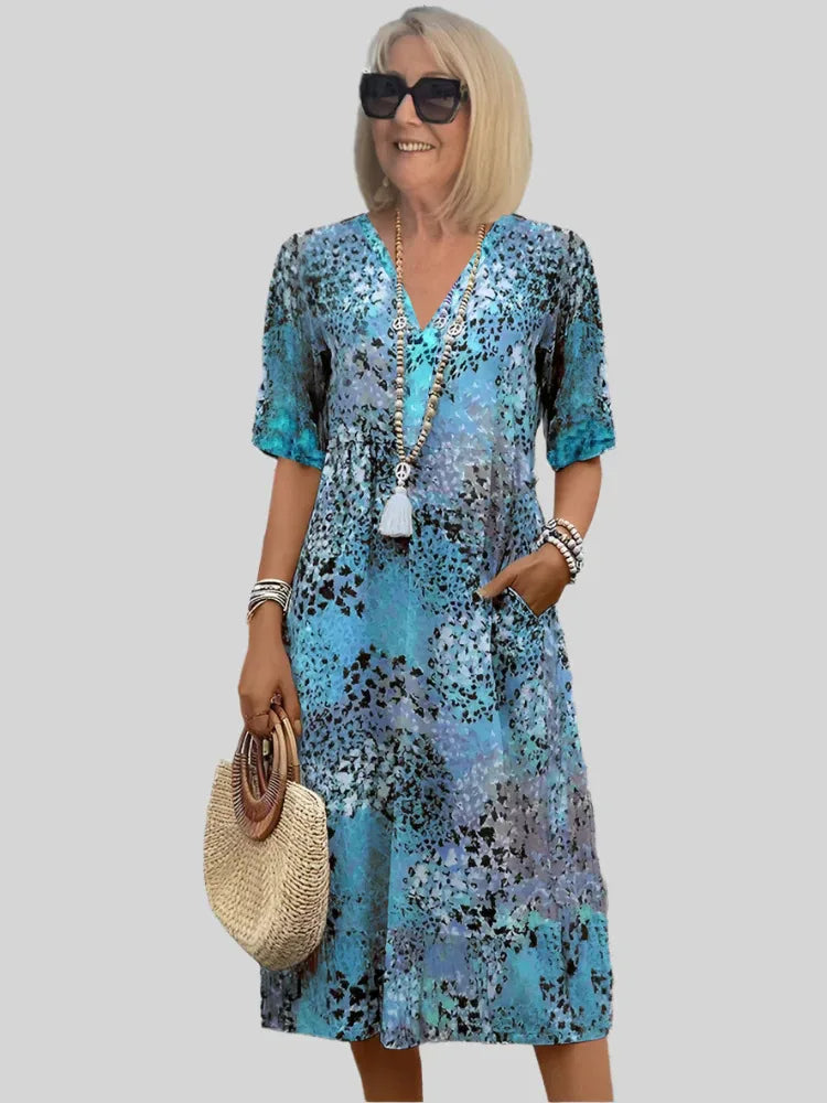 Vintage Print Dress Women Loose Fit Casual Summer Boho