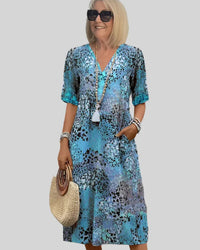 Vintage Print Dress Women Loose Fit Casual Summer Boho
