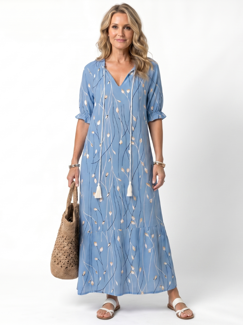 Floral Print Midi Dress Women Relaxed Fit Casual