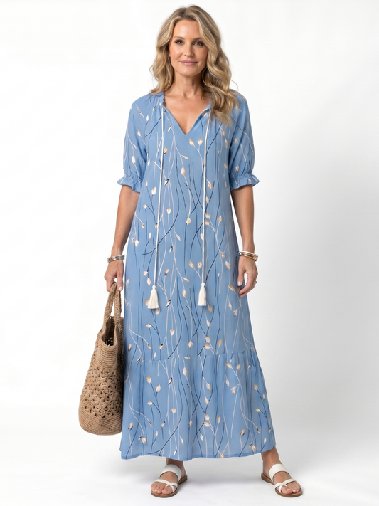 Floral Print Midi Dress Women Relaxed Fit Casual