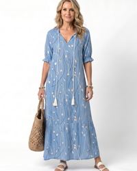 Floral Print Midi Dress Women Relaxed Fit Casual