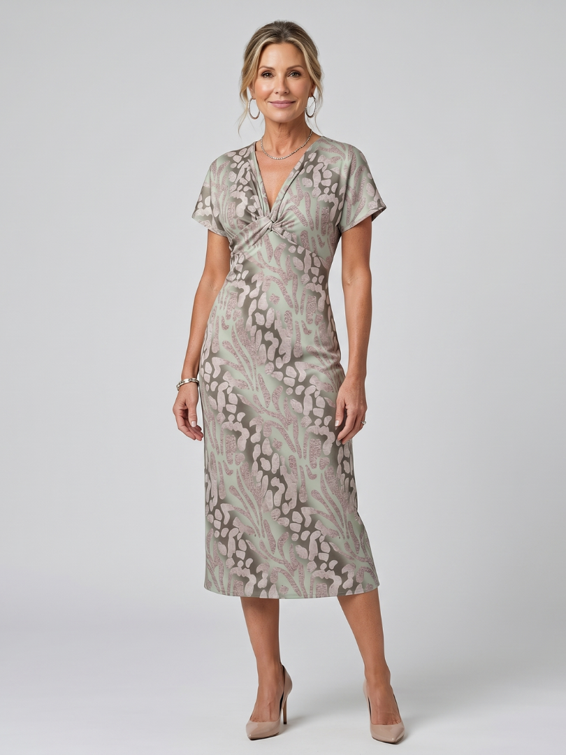 Midi Dress Women Defined Waist Casual