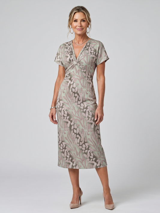 Midi Dress Women Defined Waist Casual