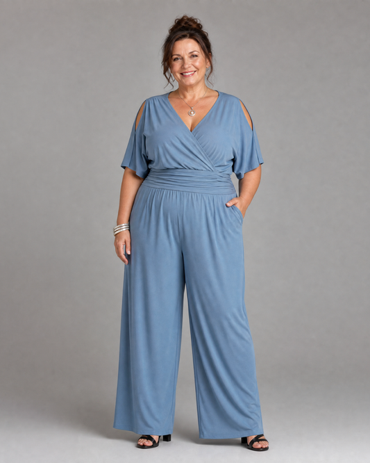 Jumpsuit Women Relaxed Fit Casual Cold Shoulder Wrap Waist