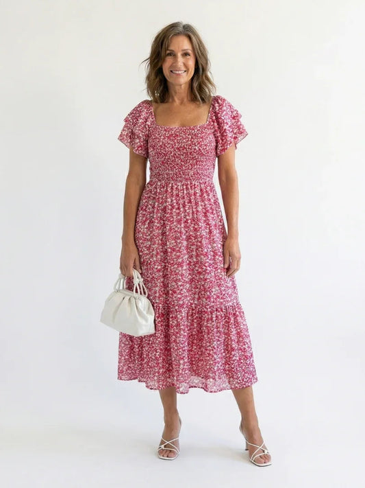 Off Shoulder Floral Midi Dress Women Relaxed Fit Casual Summer