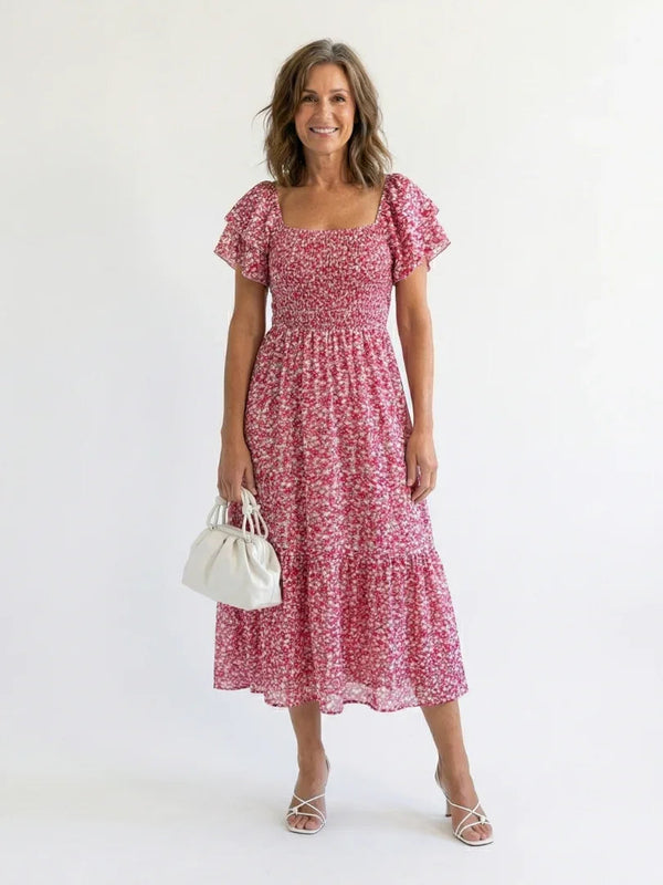 Off Shoulder Floral Midi Dress Women Relaxed Fit Casual Summer