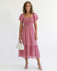 Off Shoulder Floral Midi Dress Women Relaxed Fit Casual Summer
