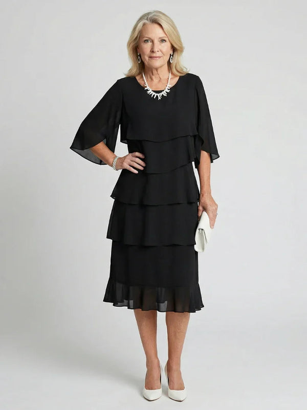 Layered Tier Midi Dress Women Relaxed Fit Casual