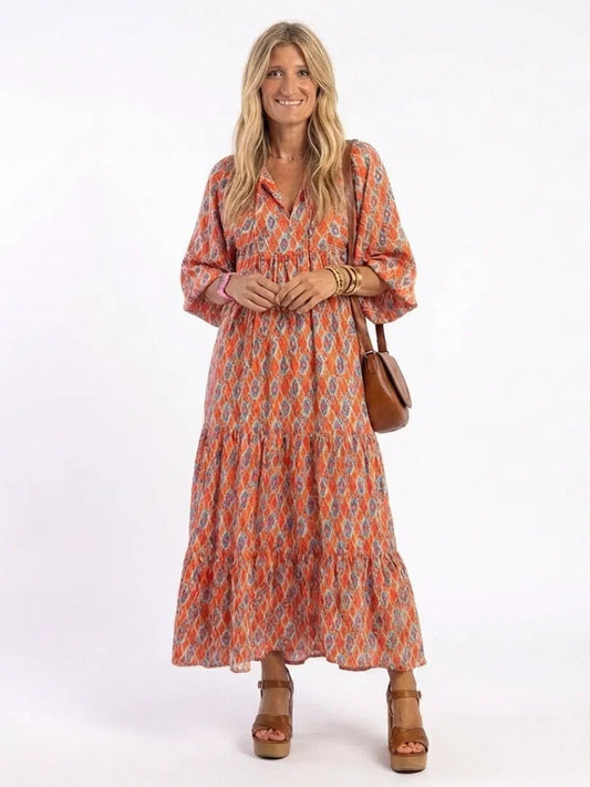 Midi Dress Women Relaxed Fit Casual Geometric Print