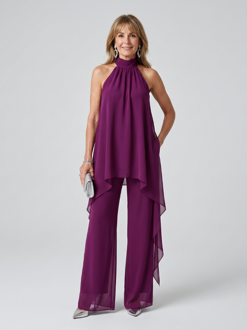 Asymmetric Halter Neck Tunic Set Women Relaxed Fit Casual