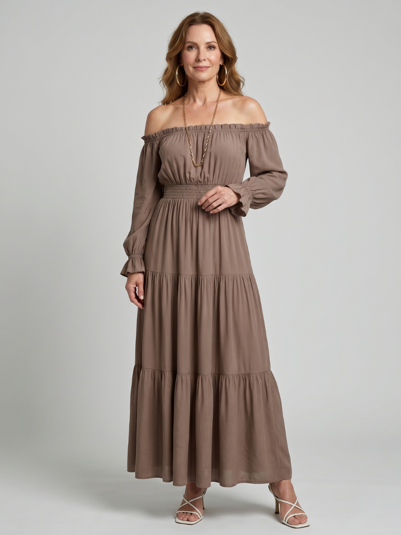 Off Shoulder Midi Dress Women Relaxed Fit Casual Summer