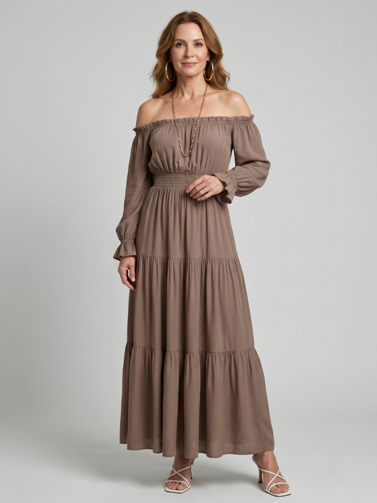 Off Shoulder Midi Dress Women Relaxed Fit Casual Summer