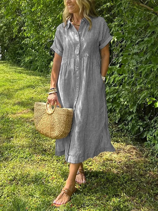 Striped Button-Up Shirt Women Tailored Fit Casual