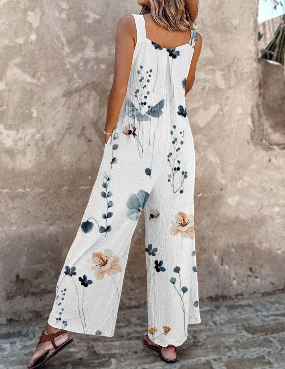 Sleeveless Floral Print Wide-Leg Jumpsuit Women Relaxed Fit Casual Summer