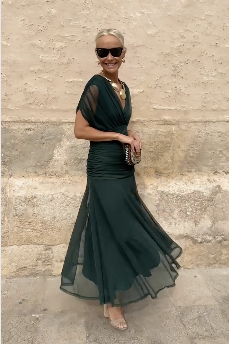Maxi Dress Women Regular Fit Party Elegant V-Neck