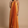 Women’s Open Back Halter Pleated Maxi Dress with Tie Closure