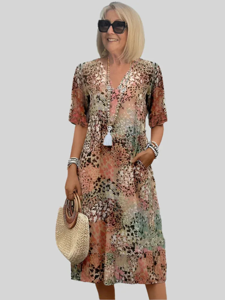 Vintage Print Dress Women Loose Fit Casual Summer Boho