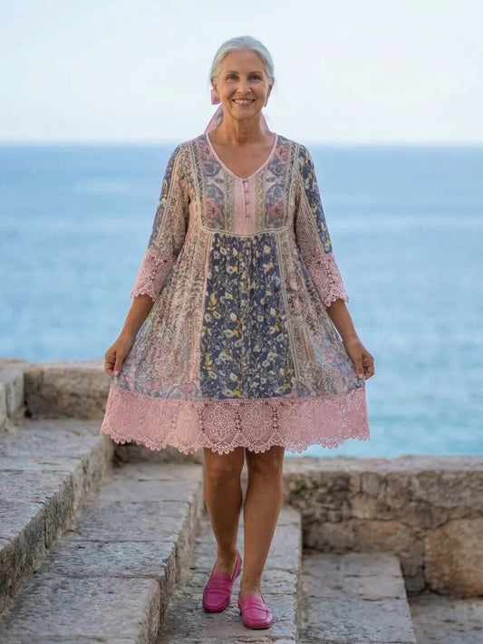 Dress Women Relaxed Fit Casual Floral Lace Trim