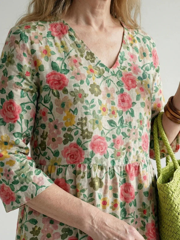 Midi Dress Women Relaxed Fit Casual Floral