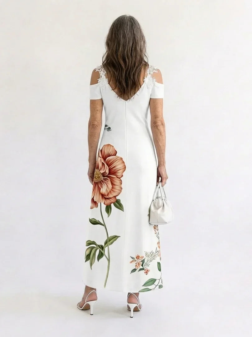 Floral Off-Shoulder A-Line Midi Dress Women Relaxed Fit Casual