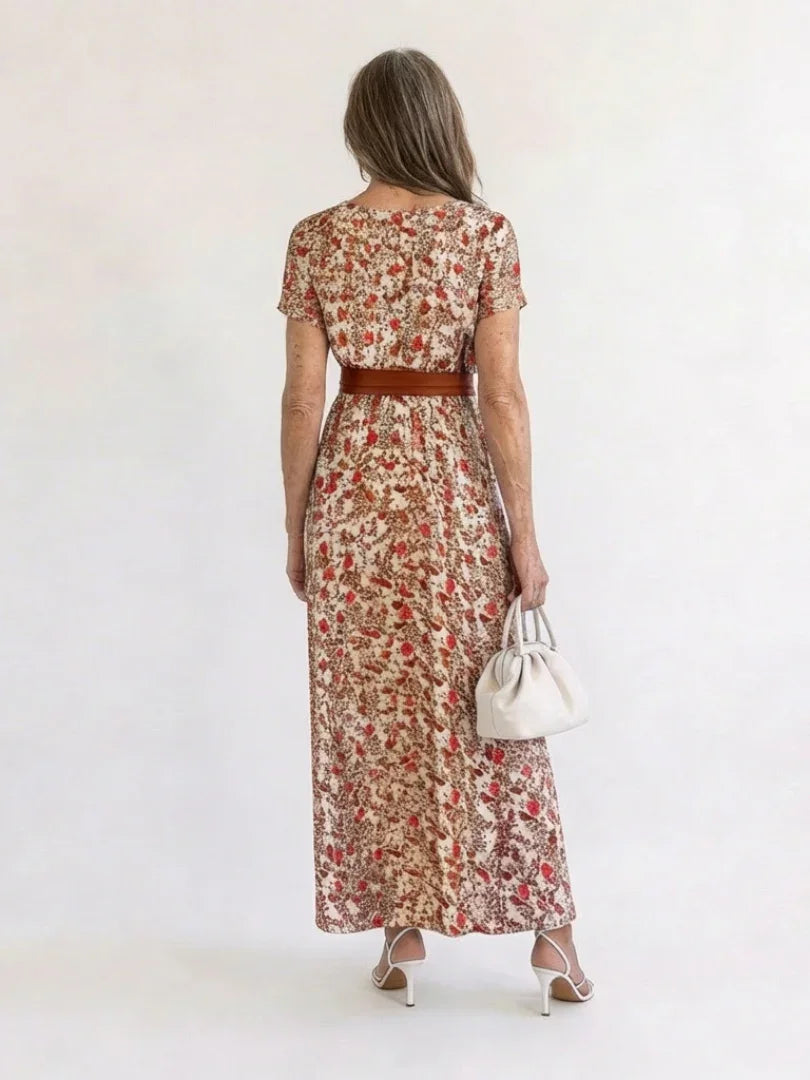 Floral V-Neck Midi Dress Women Regular Fit Casual Summer