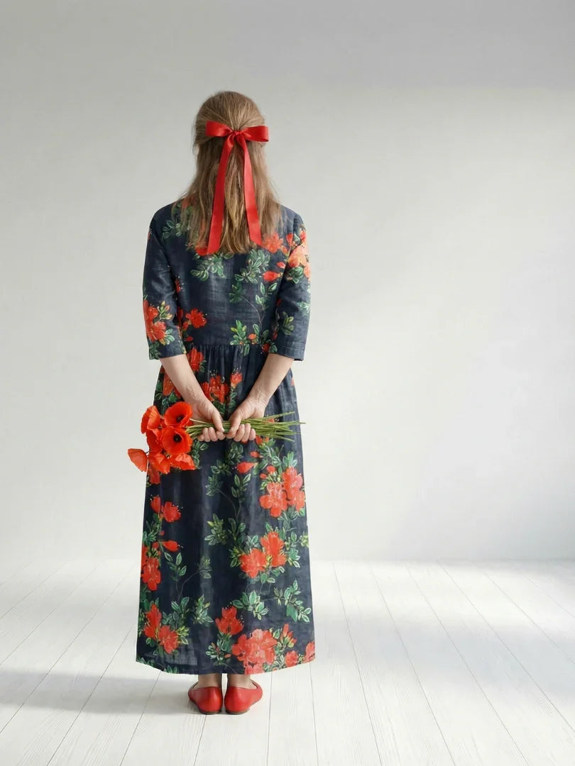 Midi Dress Women Relaxed Fit Casual Floral