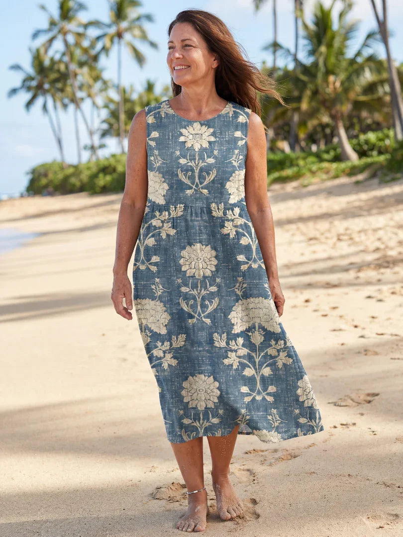 Floral Midi Dress Women Relaxed Fit Casual Summer