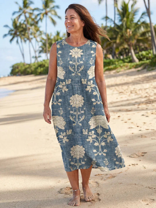 Floral Midi Dress Women Relaxed Fit Casual Summer