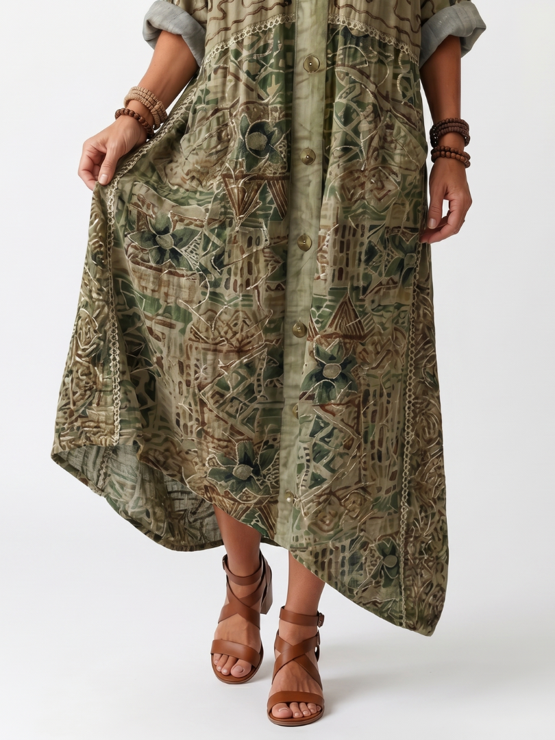 Midi Dress Women Oversized Relaxed Fit Casual Embroidered