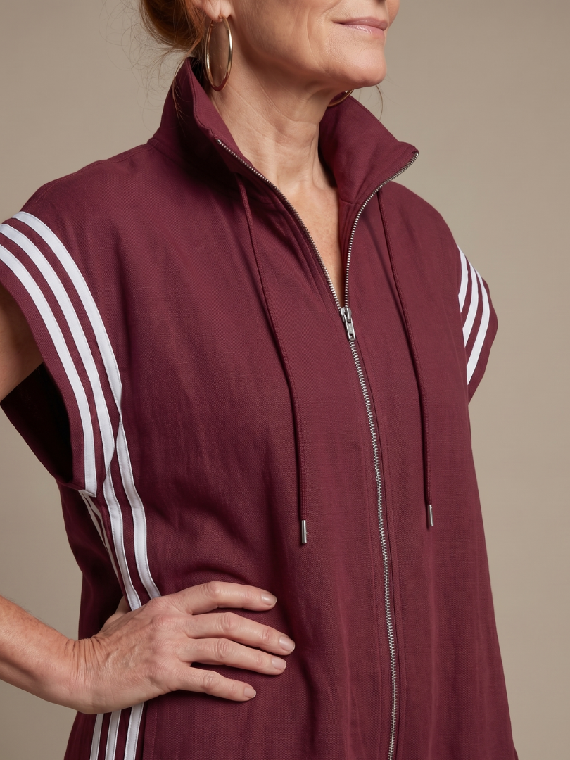 Jumpsuit Women Relaxed Fit Casual with Zip Front and Stripe Panels