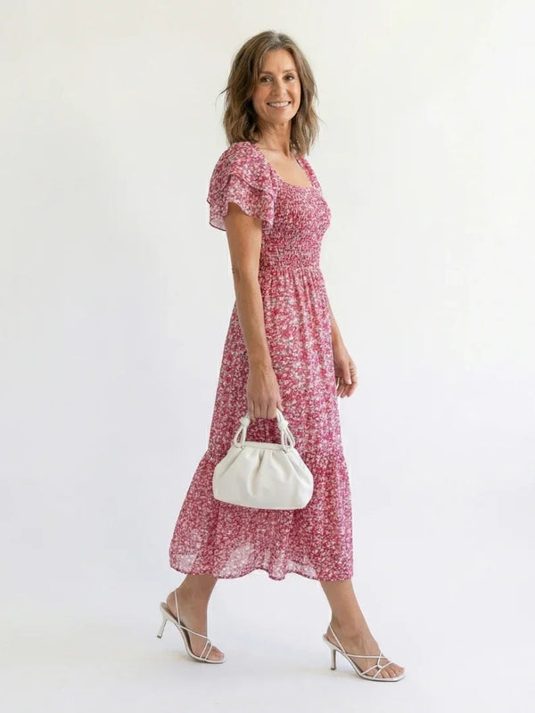 Off Shoulder Floral Midi Dress Women Relaxed Fit Casual Summer