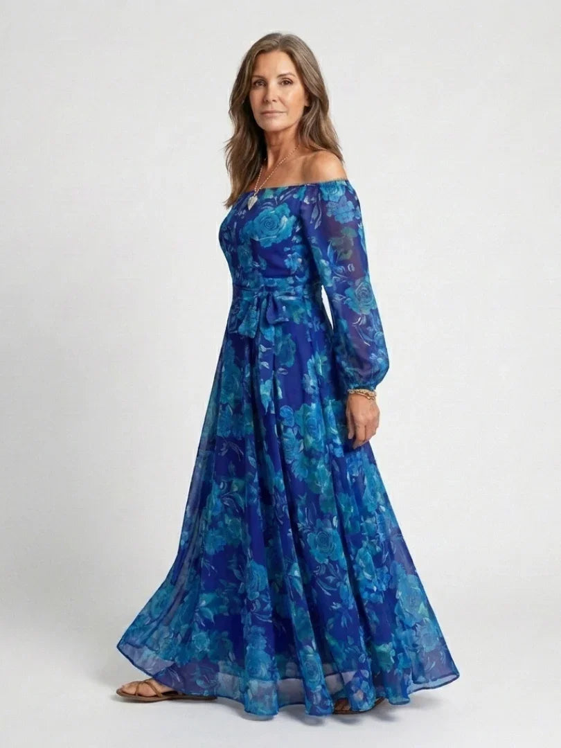 Off Shoulder Floral Maxi Dress Women Relaxed Fit Casual Summer