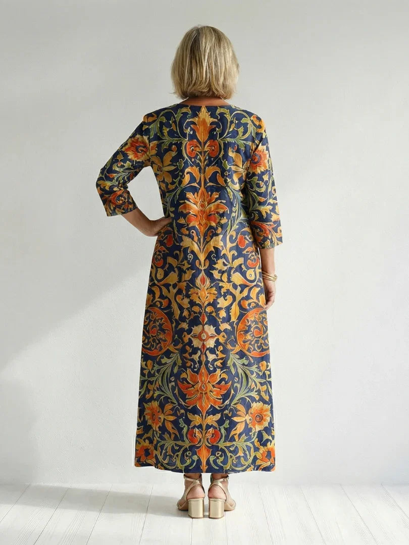 Floral Midi Dress Women Relaxed Fit Casual