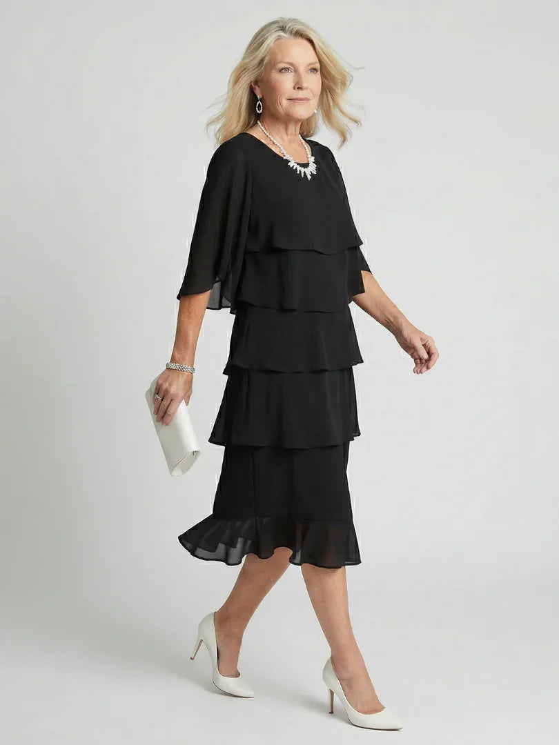 Layered Tier Midi Dress Women Relaxed Fit Casual