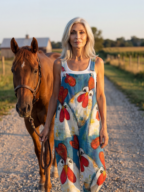 Jumpsuit Women Relaxed Fit Casual Nature-Inspired Motif