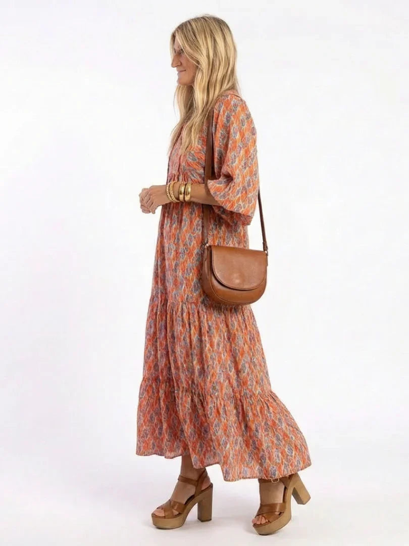 Midi Dress Women Relaxed Fit Casual Geometric Print