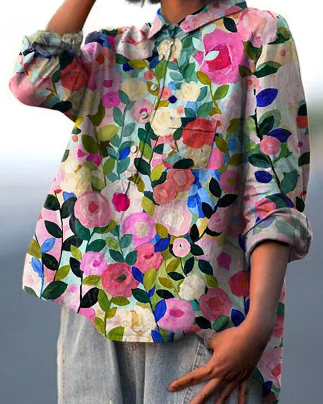 Floral Blouse Women Flowing Fit Casual Elegant